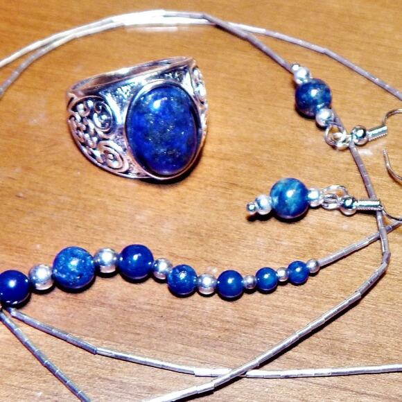 Powerful Lapis Lazuli Necklace Earrings & Ring Set - Picture 2 of 16